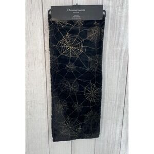 Christian Lacroix Table Runner 14x72 Black Gold Spiderweb Faux Fur Halloween